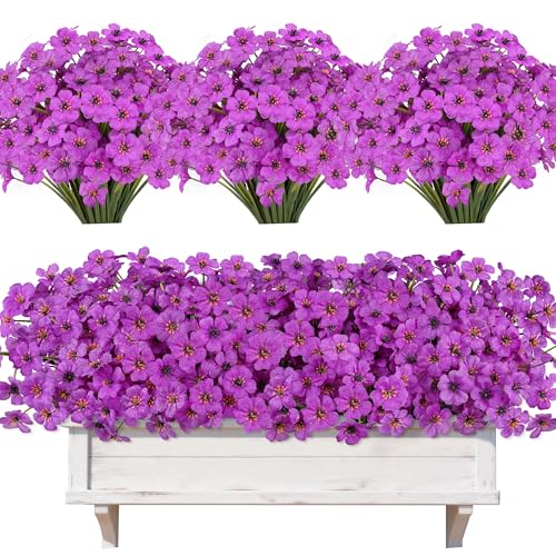 AmyHomie 20 PCS Artificial Flowers for Outdoors, UV Resistant Fake Plants - color: Purple, size: 20