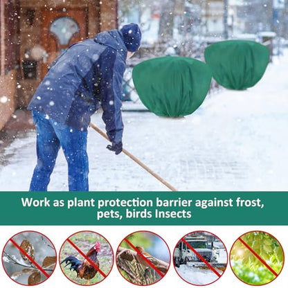 12 Pcs Winter Plant Covers Freeze Protection 39.4x23.6 Inch Horizontal Shrub Tree Rose Plant Protection Bags Frost Blanket with Drawstring for Fall Winter Outdoor Garden Planting (Dark Green) - color: Dark Green