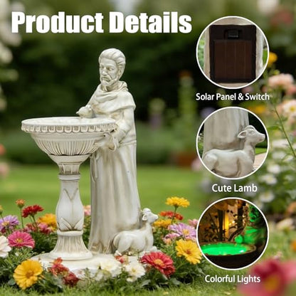 Sheaifun Solar St Francis Garden Statue Outdoor Decor with Bird Bath Feeder - style: St Francis