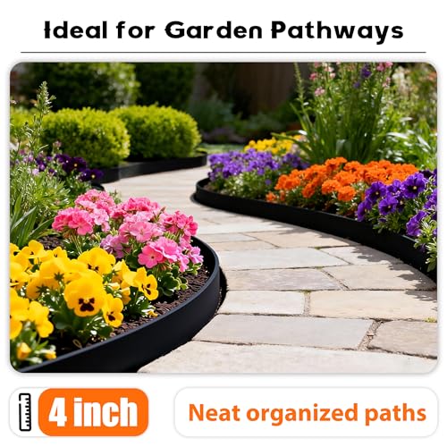 4 inch Tall Landscape Edging Kit 120FT Garden Edging with 210 Spikes for Lawn Edging and Flower Beds (Black, 120FT) - size: 120FT Kit