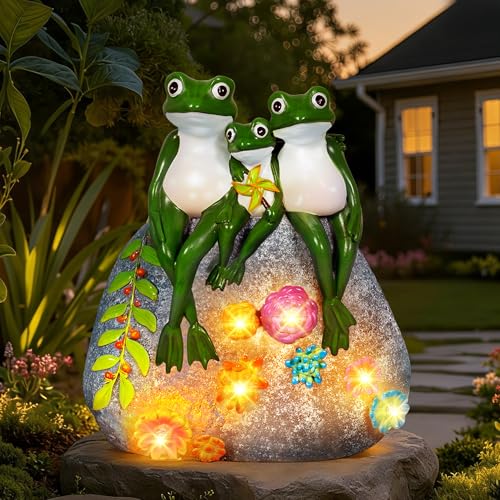 Guhope Solar Garden Statues, Outdoor Frog Decor with Succulent and 6 LED Lights, Outside Yard Figurine Decor for Garden, Lawn, Patio, Balcony, Porch, Unique Gifts for Mom Grandma - size: 9.6in Frog