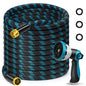 25 FTGarden Hose, Non-Expandable Flexible Fabric Water Hose with 10-Function Spray Nozzle, Kink-Free & Lightweight Yard Hose with 3/4" Solid Brass Connectors for Lawn, Outdoor, RV & Marine Use - size: 25FT