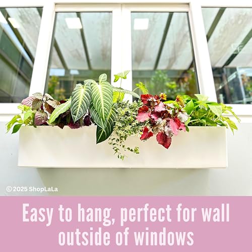 LaLaGreen Hanging Planter Boxes Outdoor (40 Inch, 2 Pack) Extra Large Window Flower Box with Bracket, White Rectangular Self Watering System Vertical Plant Container Wall Mount Indoor Succulents Herbs - color: White X 2