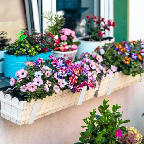 6PCS Adjustable Window Box Brackets, Heavy Duty Planter Box Brackets (6 to 12 in), Wall Mount Flower Box Brackets for Balcony, Fences, Patio, and Garden- White