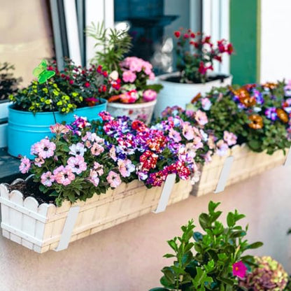 6PCS Adjustable Window Box Brackets, Heavy Duty Planter Box Brackets (6 to 12 in), Wall Mount Flower Box Brackets for Balcony, Fences, Patio, and Garden- White