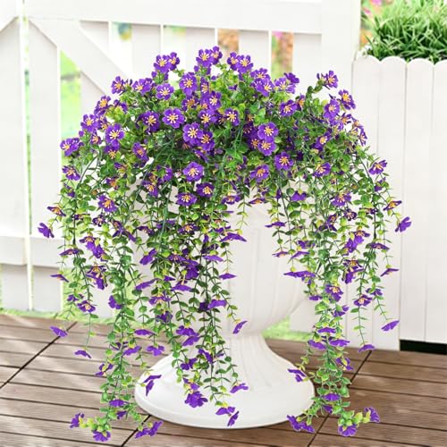 RECUTMS Artificial Hanging Flowers for Outdoors 4Pc Silk Daisy Plant Purple - color: Purple