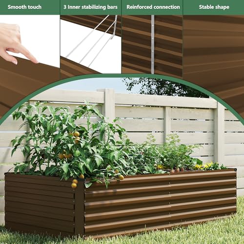 FOOWIN 6x3x2ft Raised Garden Bed Outdoor, Galvanized Steel Garden Beds - color: Brown, size: 6x3x2 FT-4PC