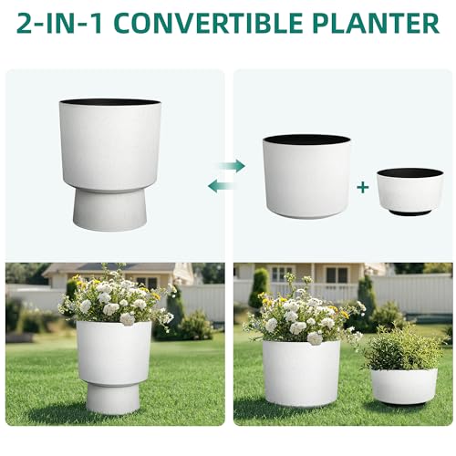 Autodaya 16.75" Urn-Style Planters Set of 2, White Terrazzo Pedestal - color: 16.8"h-white Terrazzo