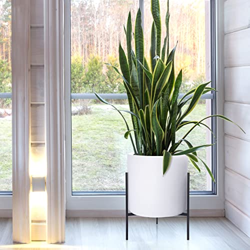 D'vine Dev Cylinder Planter Pot with Metal Stand, White, 14 in, 96-T-A-4 - color: White, size: X-Large 14 Inch
