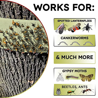W4W, Spotted Lantern Fly Tree Trap - 4 Rolls (30 Feet Each Roll) - Lanternfly Tree Tape Creates a Sticky Barrier Protecting Trees from Harmful Insects - Non-Toxic