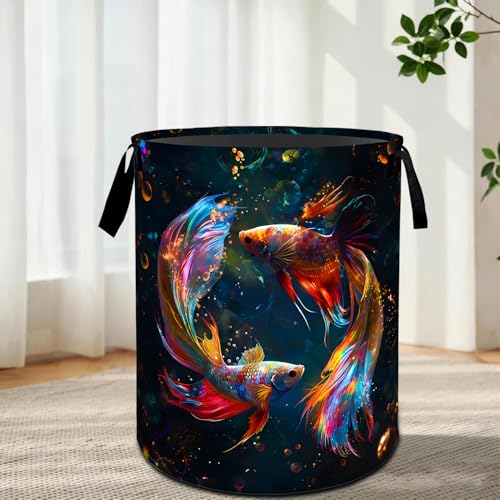 Colorful Betta Fish Laundry Basket with Handles 19.7x15.7 Inch - color: Betta Fish