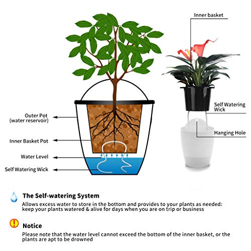 ORIMERC 6 Pack Hanging Planter Wall Planter Self Watering 5 inch Plant Pot with Hardware Vertical Planter Outdoor Indoor Plants Herb Garden Home Décor Kitchen Balcony Railing Shelf Fence (Medium) - size: 6*Medium