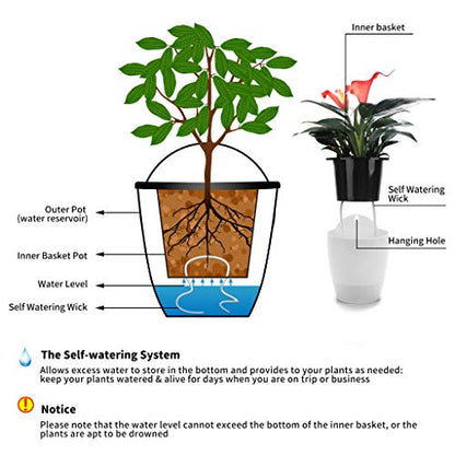 ORIMERC 6 Pack Hanging Planter Wall Planter Self Watering 5 inch Plant Pot with Hardware Vertical Planter Outdoor Indoor Plants Herb Garden Home Décor Kitchen Balcony Railing Shelf Fence (Medium) - size: 6*Medium
