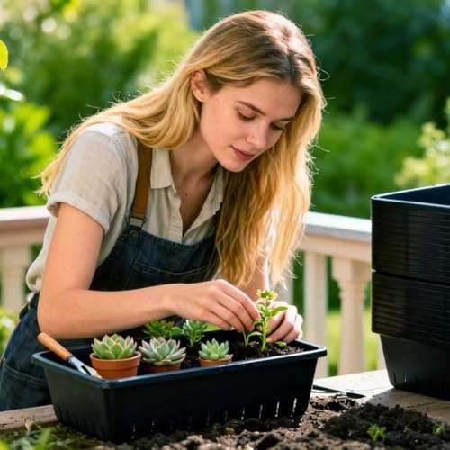 25 Pack Seed Starter Trays 10 x 7 inches Microgreens Growing Trays with Mesh Bottom for Germination, Hydroponic & Sprouting Plant Trays for Garden, Wheatgrass - size: 25 Pack 10 x 7 inch black