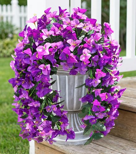 2 PCS Bougainvillea Artificial Hanging Flowers Plants for Outdoors, Mix - color: Fuchsia + Light Fuchsia