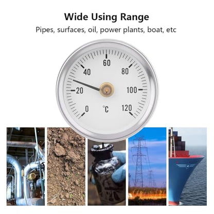 63mm Pipe Surface Thermometer IP55 0-120°C, Bimetal Spring Thermometer for Oil Systems, Power Plants, Marine, Fast On-Site Readout