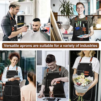 APRONPANDA Cross-Back Chef Aprons for Men Women with Pockets,Cotton Canvas Adjustable Cooking Work Apron for Kitchen - color: Black