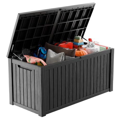 Vixzen 200 Gallon Deck Boxes Outdoor Waterproof, Lockable Storage Box for Patio Cushions Storage Furniture, Garden Tools, Pool Supplies, Weatherproof and UV Resistant (Black, 200 Gallon) - color: Black, size: 200 Gallon