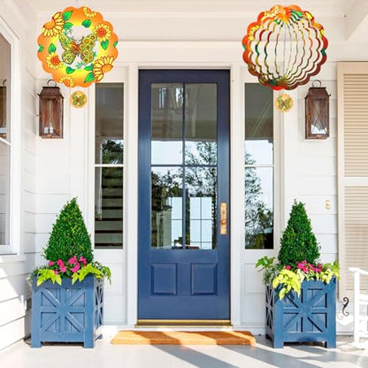 Sunflower Butterfly Wind Spinner Outdoor Hanging Sculptures - color: Butterfly