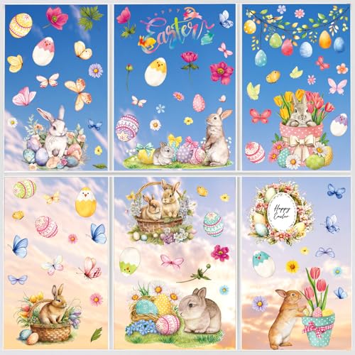 81PCS Easter Window Clings - Easter Window Clings for Glass Windows, Easter Egg Bunny Butterfly Stickers for Window Decals, Double-Sided Spring Flower Window Stickers for Easter Decorations (9 Sheets) - style: A-Easter