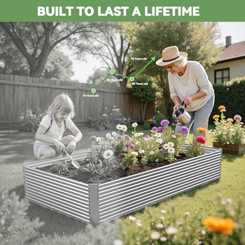 2 Pack Tall 8FT Raised Beds for Gardening, Corrugated Galvanized Steel Raised Garden Bed, Outdoor Metal Above Ground Garden Bed for Vegetables and Flowers(Rectangular)-8x3x1.5FT - size: 8x3x1.5FT
