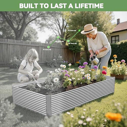 2 Pack Tall 8FT Raised Beds for Gardening, Corrugated Galvanized Steel Raised Garden Bed, Outdoor Metal Above Ground Garden Bed for Vegetables and Flowers(Rectangular)-8x3x1.5FT - size: 8x3x1.5FT