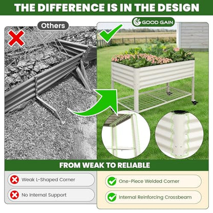 G GOOD GAIN Elevated Raised Garden Bed Kit with Wheels, Rack,2x4ft, White - size: 2' x 4', style: White with Legs, Wheels, and Storage Rack