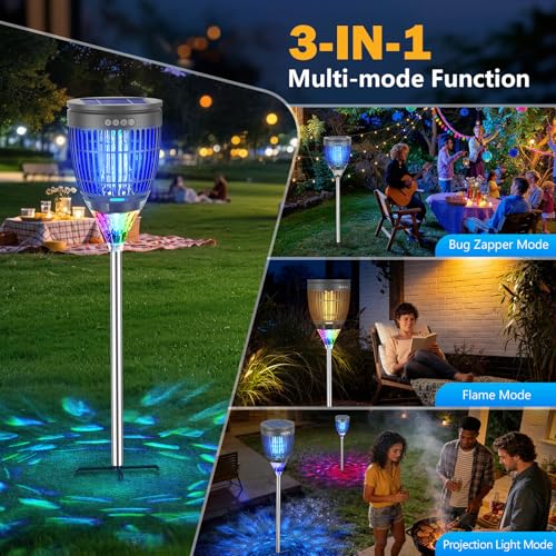All‑in‑1 Solar Bug Zapper Outdoor, Electric Mosquito Killer Insect Trap - color: Gray