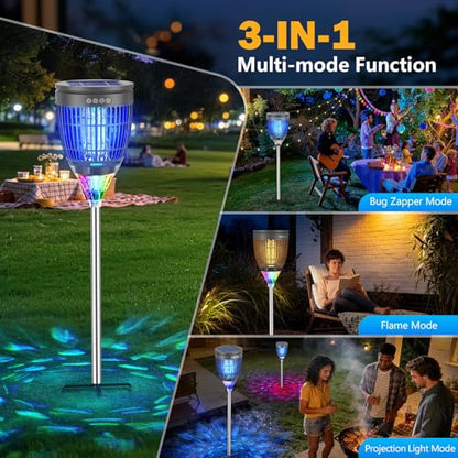 All‑in‑1 Solar Bug Zapper Outdoor, Electric Mosquito Killer Insect Trap - color: Gray