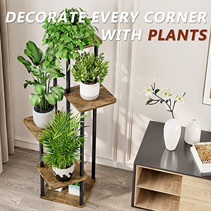 AZERPIAN 5 Tier Tall Plant Stand Indoor Corner Tiered Shelf Metal MDF Board