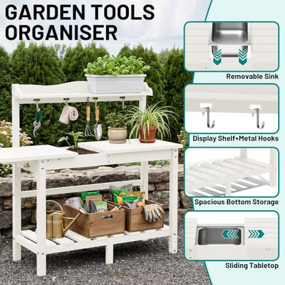 PLUUV Potting Bench with Removeable Sink, Garden Potting Table, White - color: White