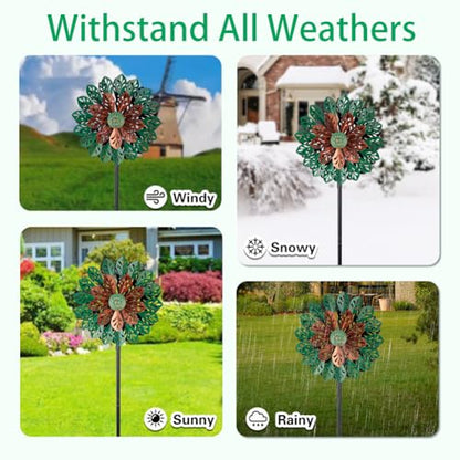 Viveta Wind Spinner Outdoor, Kinetic Metal Wind Sculptures & Spinners - color: Green Copper