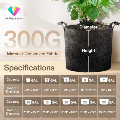 VIVOSUN 5-Pack 2 Gallon Plant Grow Bags Fabric Pots with Handles - color: Black, size: 2 Gallons