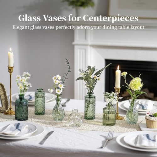 Glasseam Glass Bud Vases for Centerpieces, 10Pcs Green Small Flower Vase Set - color: Sage Green