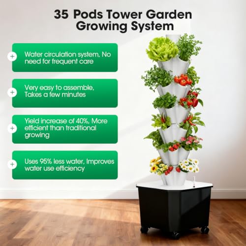 Vertical Hydroponic Tower Garden, 35 Pods 7-Layer Growing System