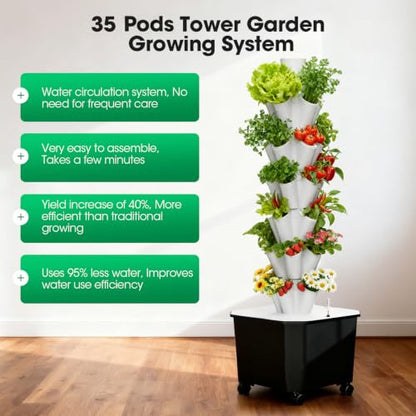 Vertical Hydroponic Tower Garden, 35 Pods 7-Layer Growing System