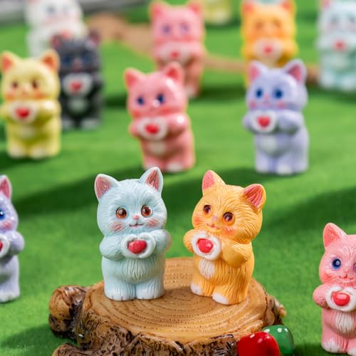 28 pcs Mini Resin Colorful Cats Variety Tiny Animals Figures Miniature Little Small Cat Figurines Bulk for Micro Fairy Garden Landscape Accessories Hide Crafts Decor - color: Love Cats-28p