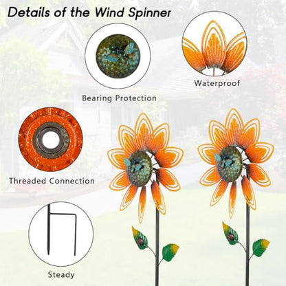 2 Pack Sunflower Wind Spinner, Sunflowers Pinwheels for Yard and Garden - color: Sunflowers