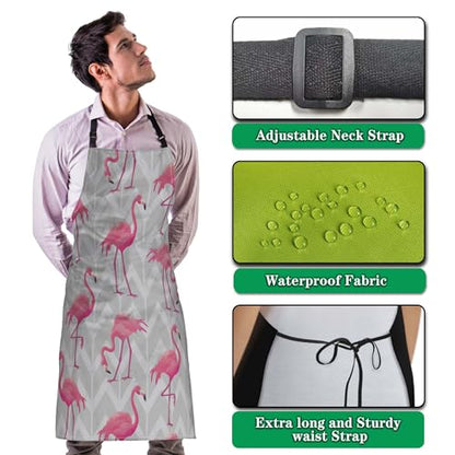 Garden Apron for Men Flamingo Cute Aprons for Women for Kitchen Cooking Restaurant BBQ Painting Crafting Gardening 27” (W) x 31” (H), Waterproof Apron - color: Flamingo