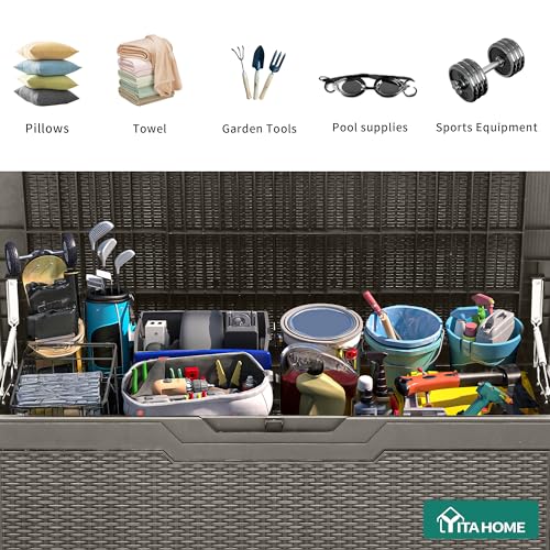 YITAHOME 100 Gallon Resin Deck Box - color: Taupe, size: 100 gallon
