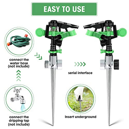 Sprinklers for Yard Garden Sprinkler 360 Degree Automatic Rotating Lawn Sprinkler with Water Stop Ring Adjustable Rotating Pulsating Sprinklers for Yard Ground Grass Irrigation System (16 Pack)