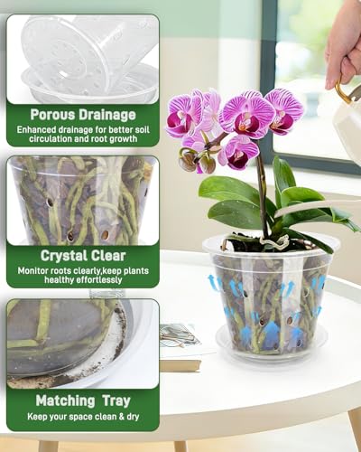 10 Pack 7 Inch Orchid Pot , Deeper&Thicker Plastic Orchid Pots with Holes - size: 10 Pack - 7 Inch