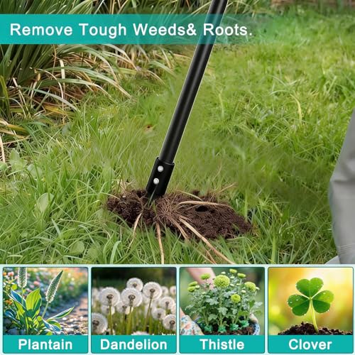 Manual Weed Puller Tool - Stand Up Weeder with 4-Claw Head & 3-Section Long Handle, Permanently Remove Dandelions with Roots, No Bending for Seniors, Lawn & Garden Tool