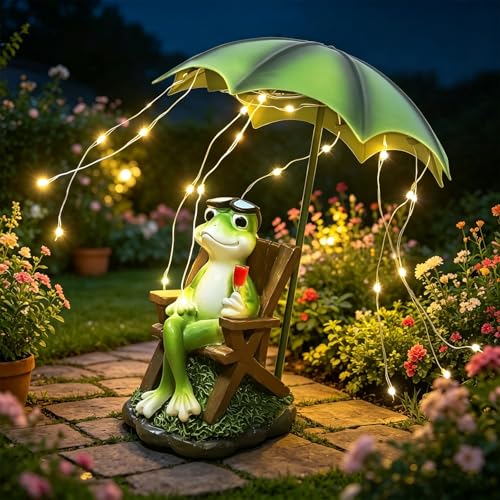Solar Red Wine Frog Statue Umbrella LED Lantern Waterproof Yard Decor - color: Solar Wine Frog