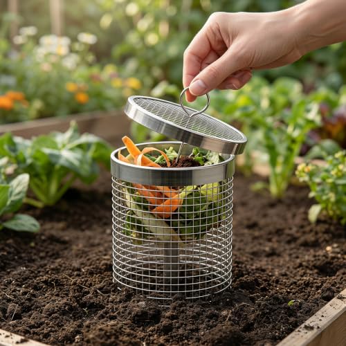 2 Pack Garden Worm Compost Bin,Stainless Steel Underground Worm Farm