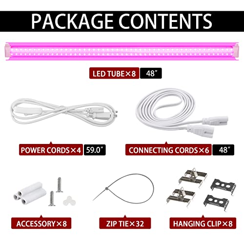 Grow Light for Plant, T8, 4FT, 336W, Full Spectrum, 8 Pack, Linkable - color: Pink, size: 4FT-8 Pack
