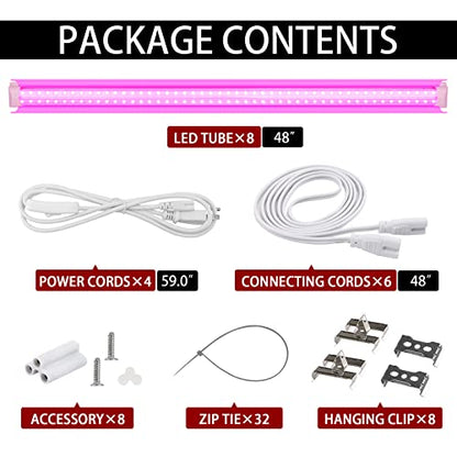 Grow Light for Plant, T8, 4FT, 336W, Full Spectrum, 8 Pack, Linkable - color: Pink, size: 4FT-8 Pack