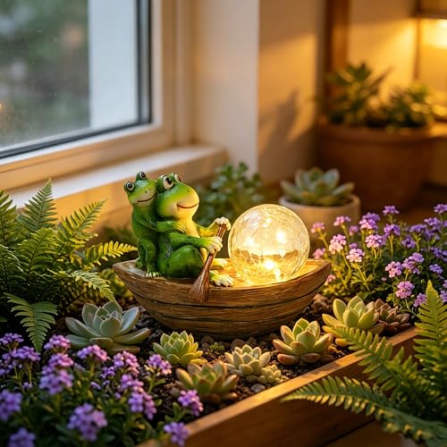 Rezpuao Garden Statue of Frog,Garden Decor Frog Figurine,Frogs Outdoor Statue,Solar Decor for Patio,Balcony,Yard,Lawn Ornament - color: Green