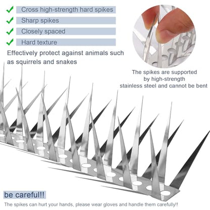 Bird Spikes 3.2 FT Anti Climb Spikes Stainless Steel Bird Squirrel Deterrent - size: 3.2 FT