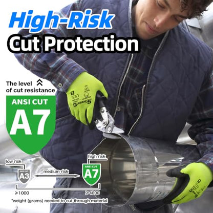 Schwer 2 Pairs A7 Cut Resistant Work Gloves, Touchscreen, CR3027, XL - color: Yellow, size: X-Large